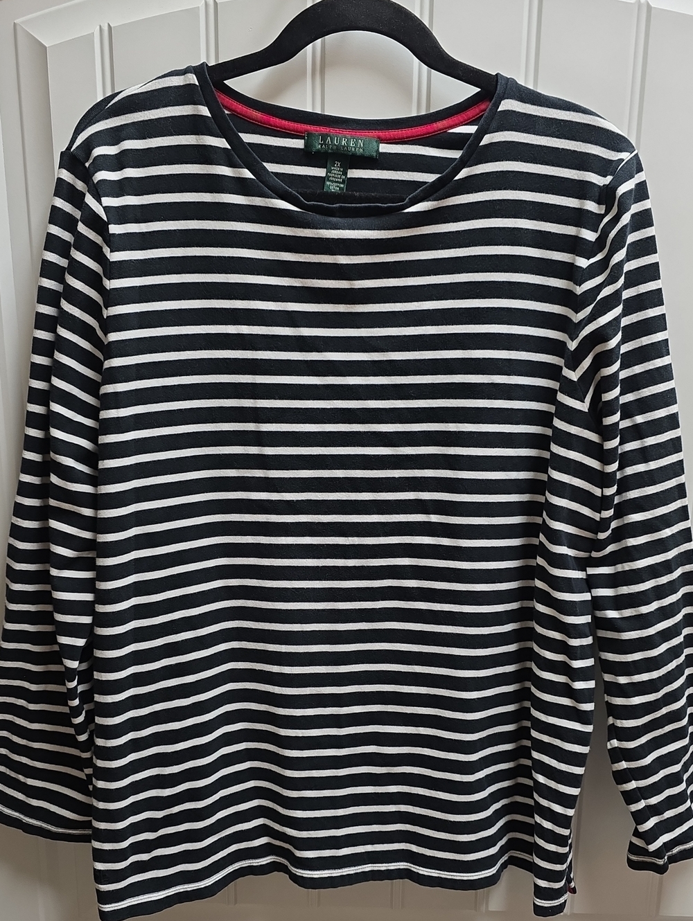 Lauren Ralph Lauren Black and White Striped Long Sleeve Tee 2X
